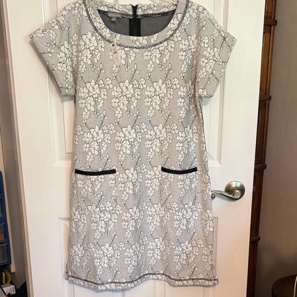 Talbots Light Gray Cherry Blossom Dress with Pockets